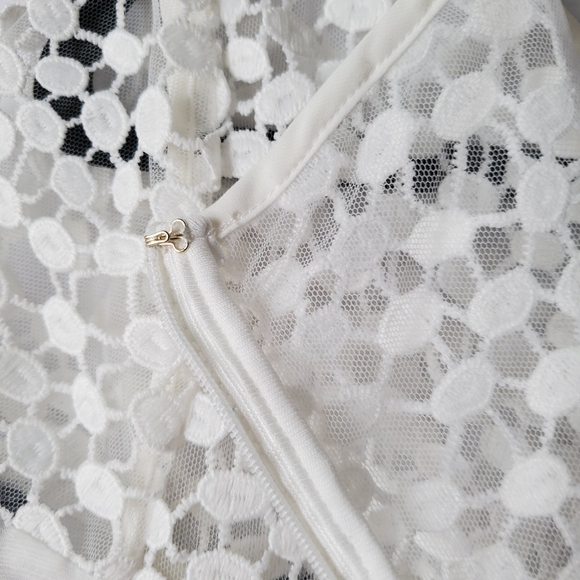 Karl Lagerfeld Paris Dress Womens‎ 10 Sheath Ivory Navy Polka Dot Lace Ruffle - Picture 8 of 16